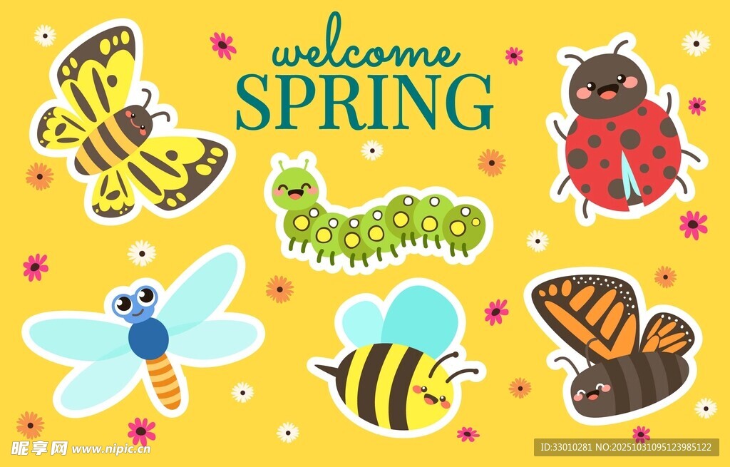 欢迎春天的可爱昆虫们