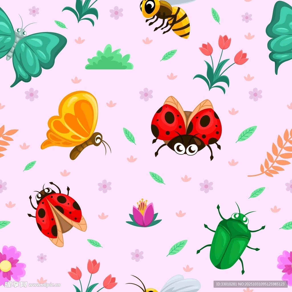 多彩昆虫花卉图案设计