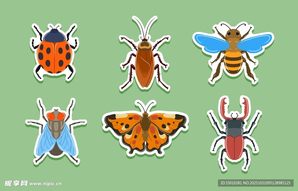 多彩昆虫贴纸集合