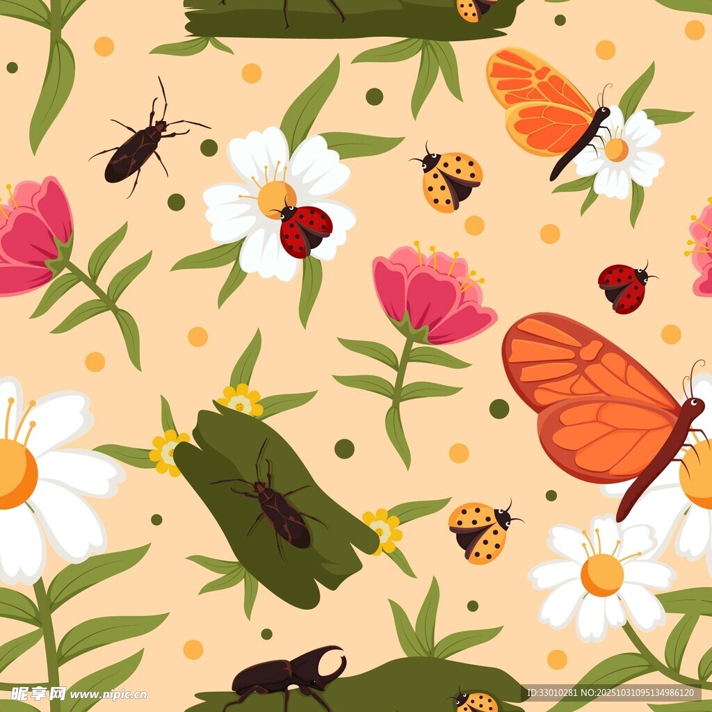 昆虫花卉的多彩自然图景
