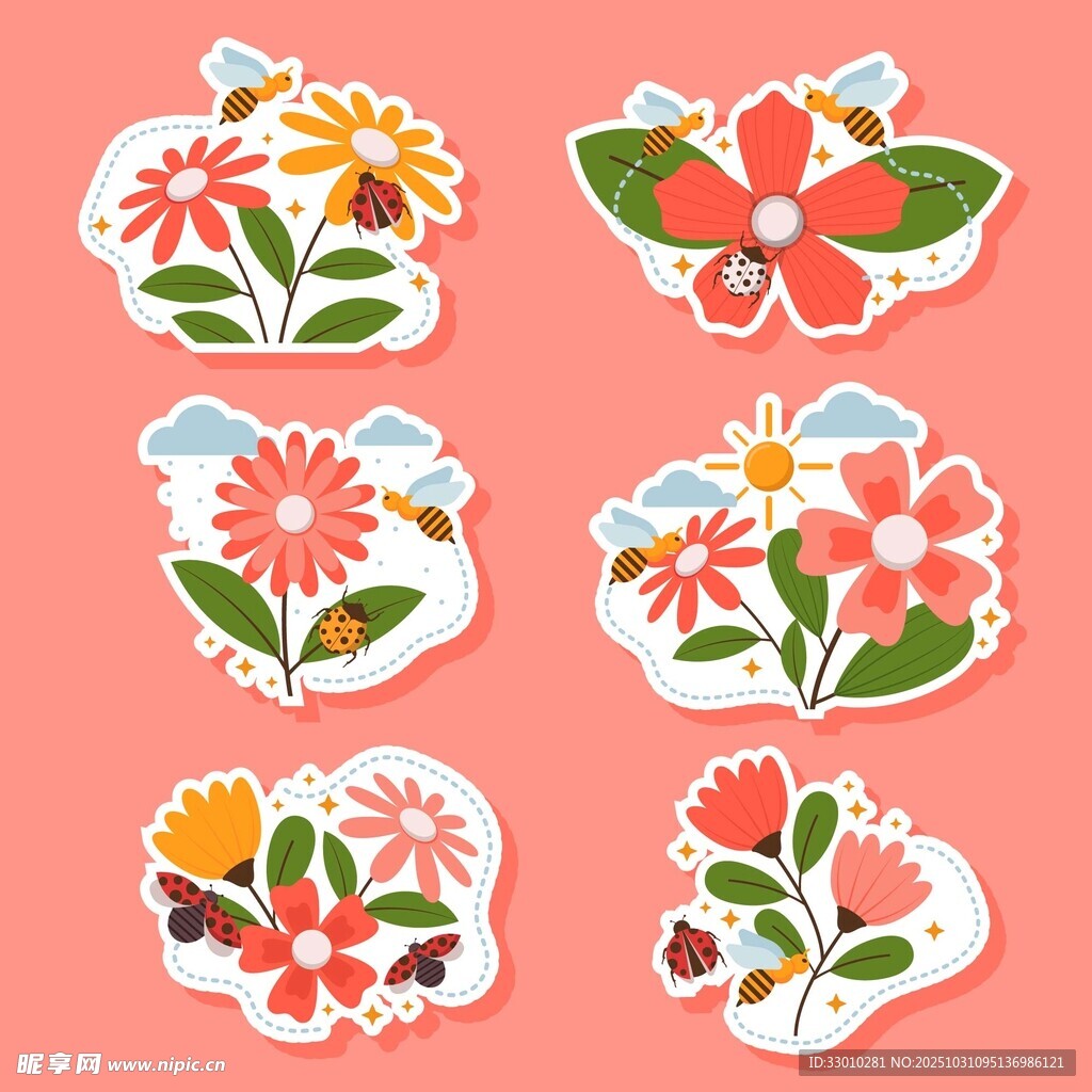 可爱花卉贴纸图案集合