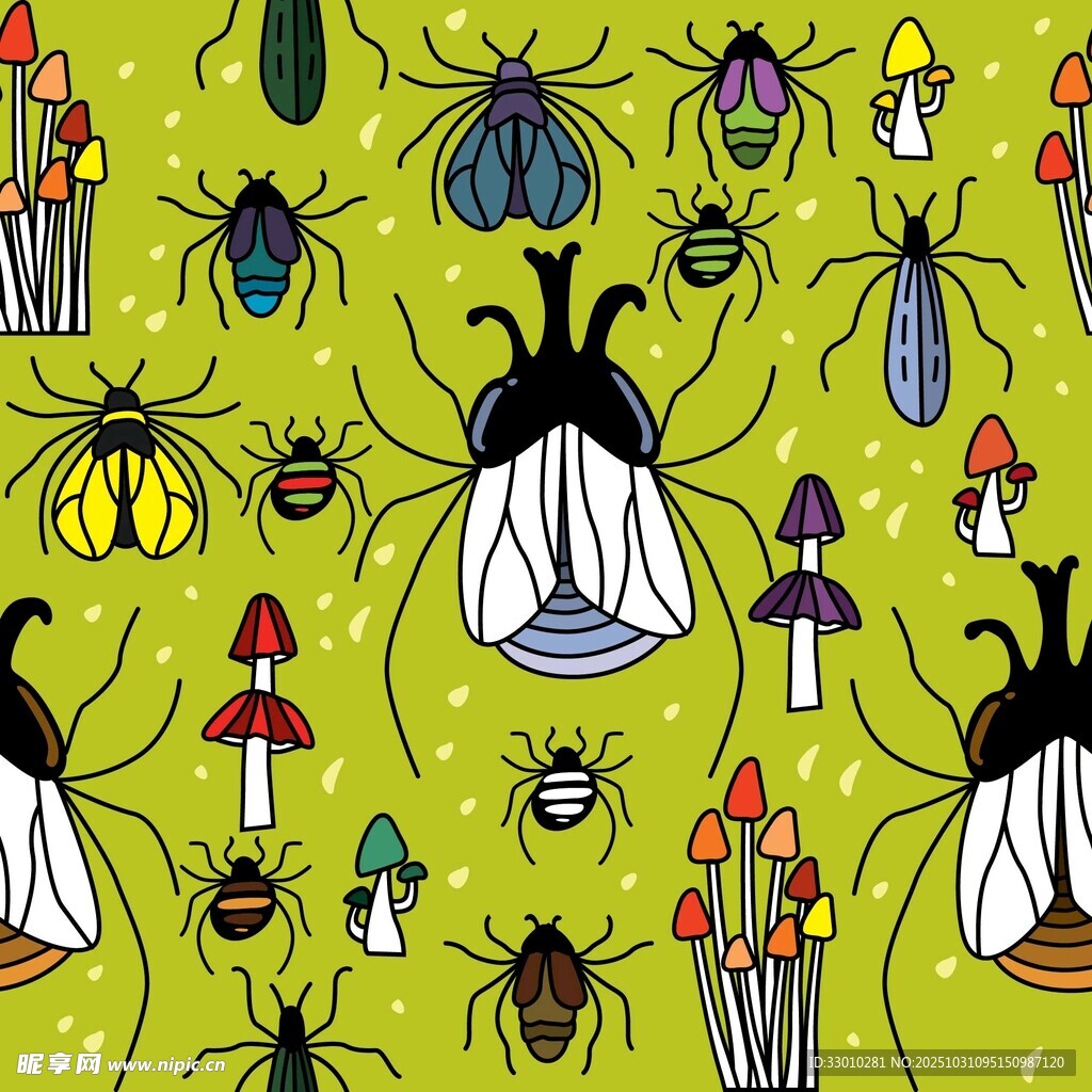 昆虫与蘑菇的奇幻插画世界