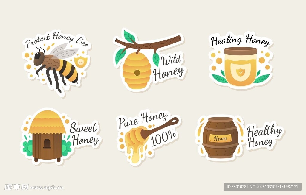 蜜蜂与蜂蜜相关图标集合