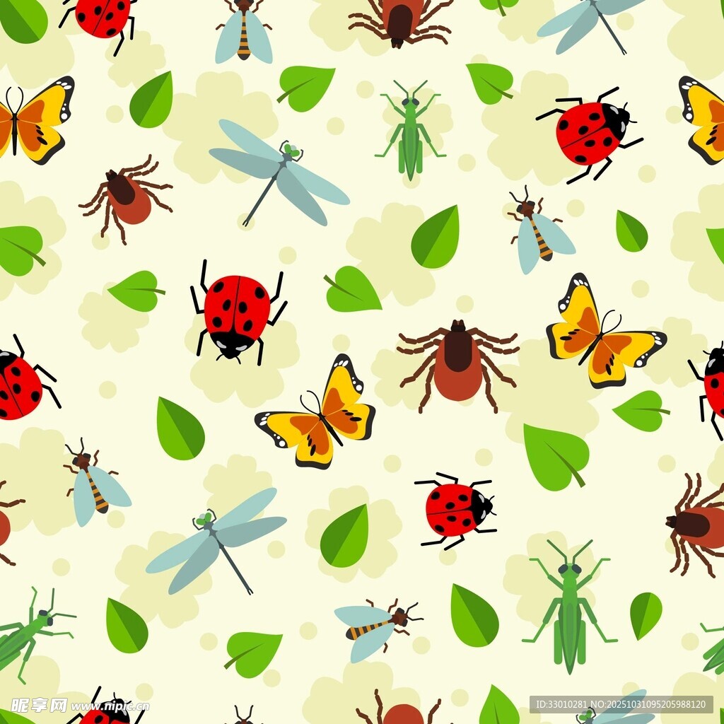 昆虫绿叶图案背景素材