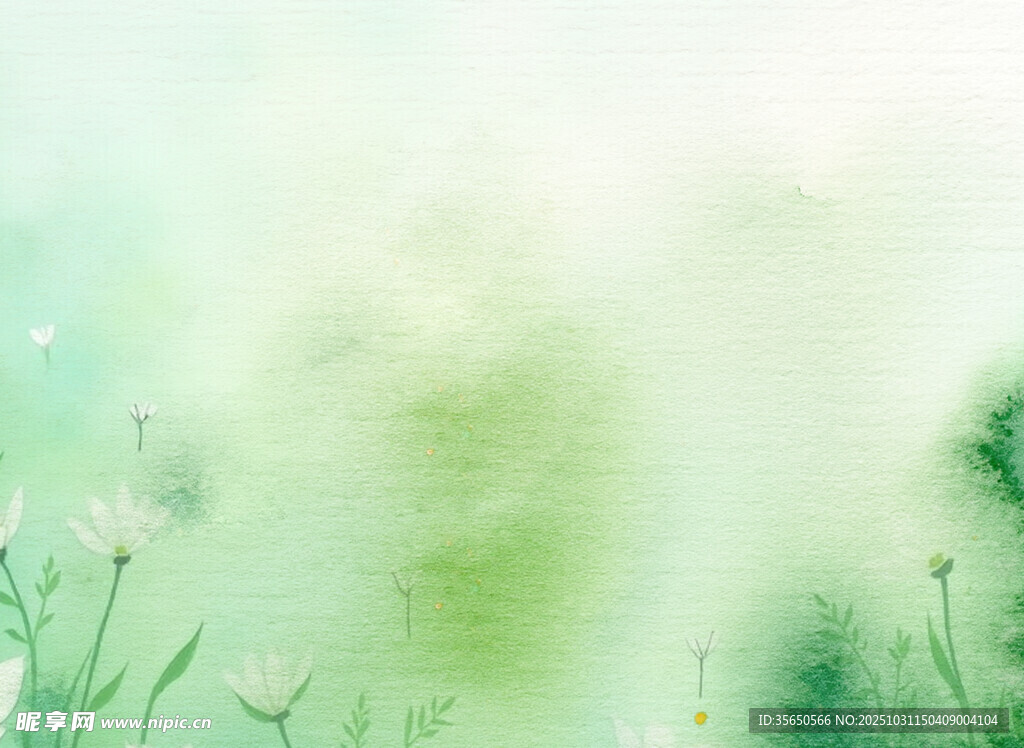 清新绿意水彩花卉背景图