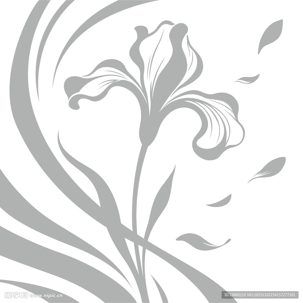 优雅鸢尾花线条装饰图案