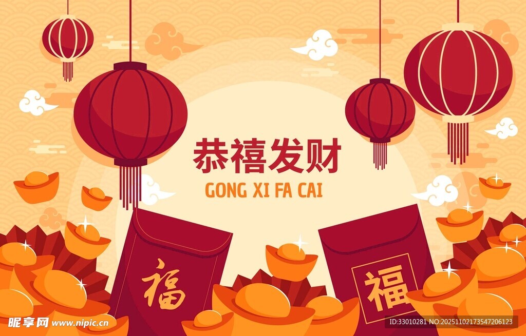 喜庆春节场景与发财祝福