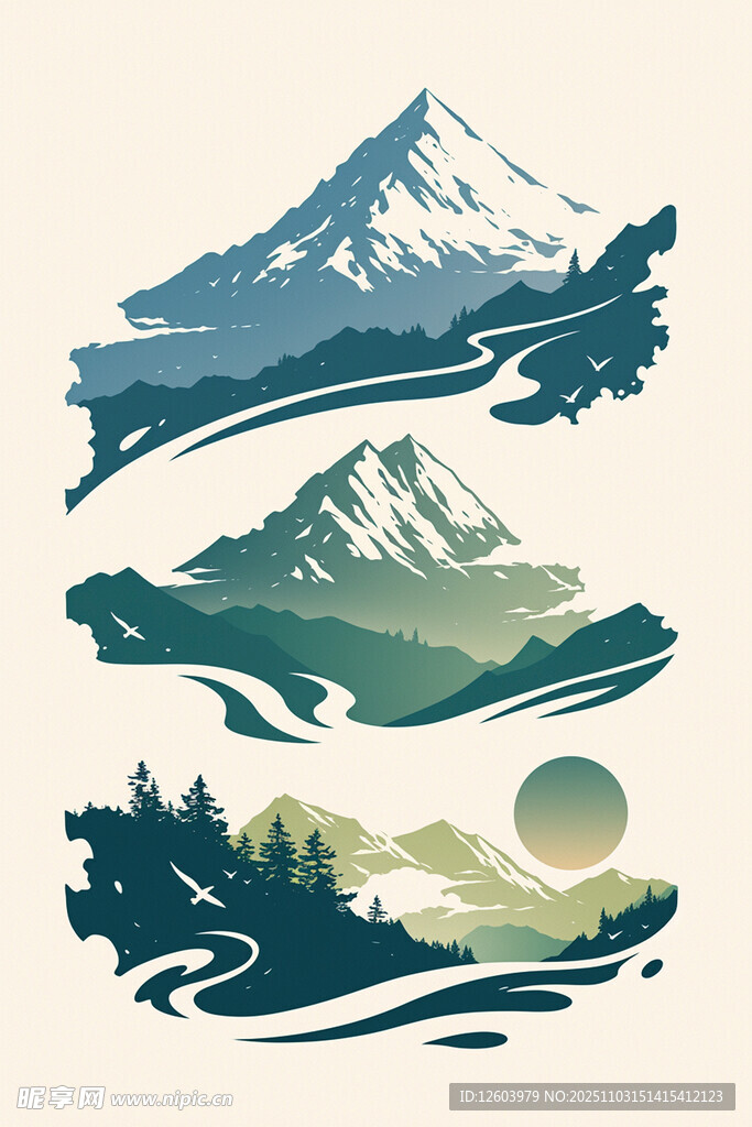 水墨风山水景致插画