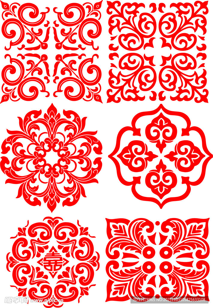 中式传统红色花纹图案集