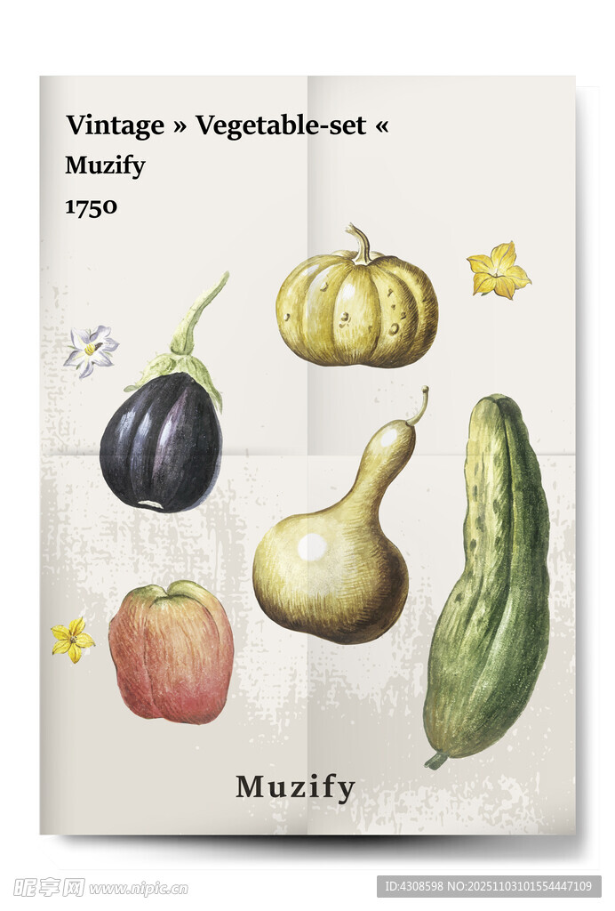 5款入复古水果和花卉海报