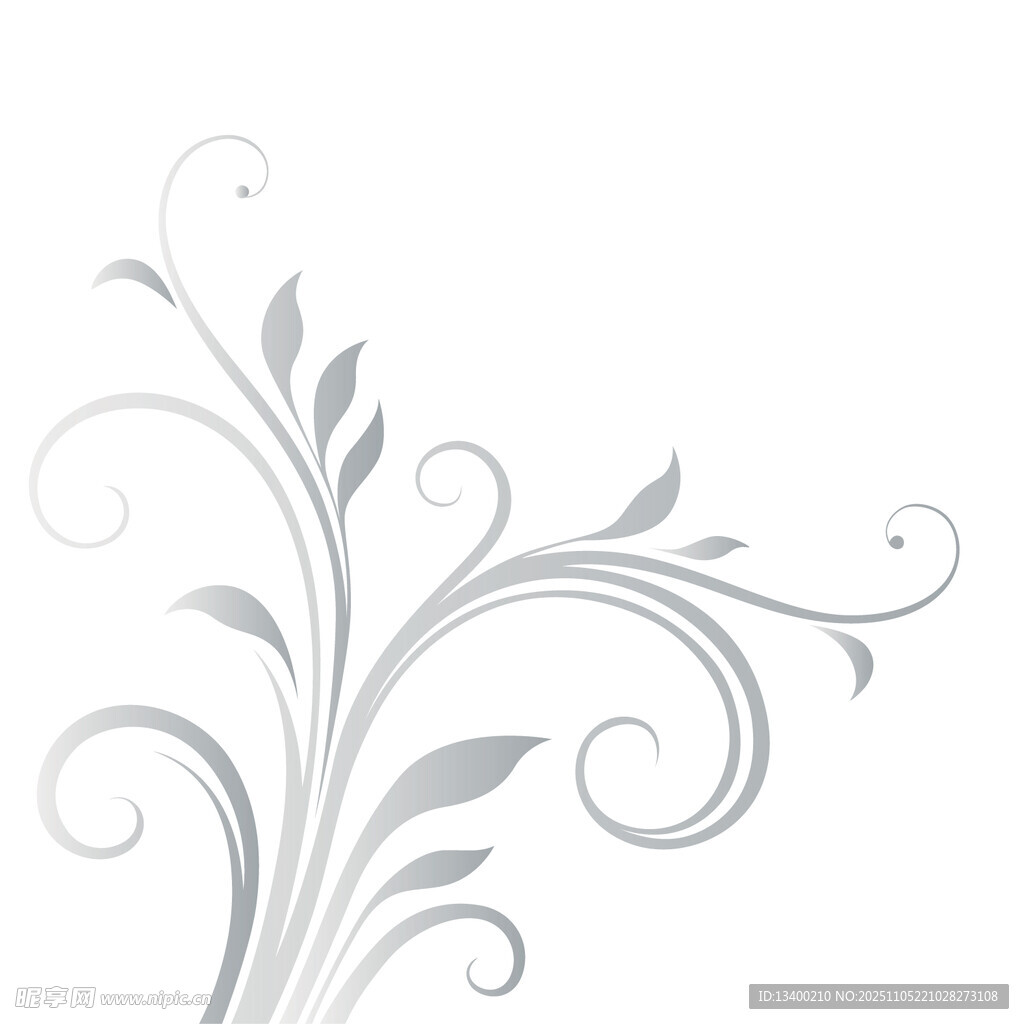 优雅银灰花卉边角装饰图案