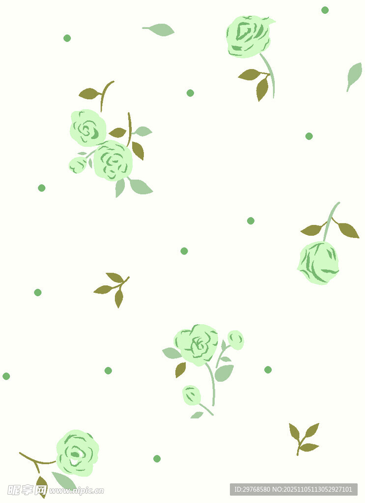 清新绿玫瑰碎花图案