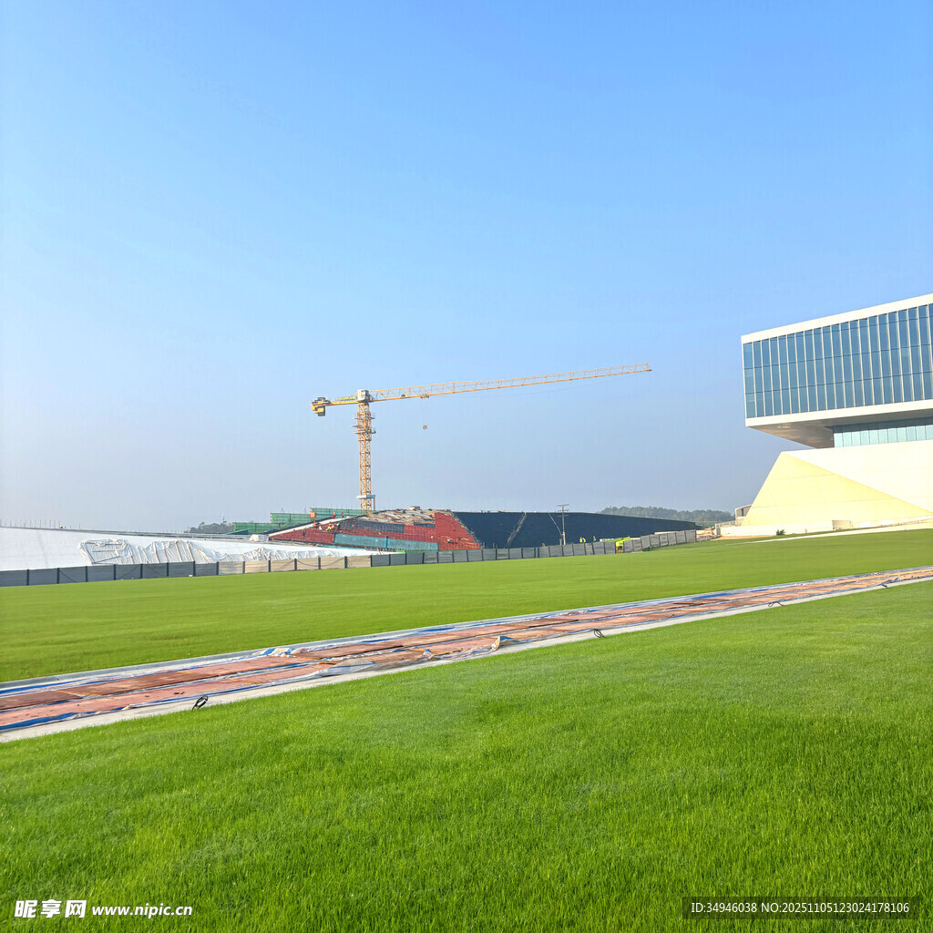 户外草地与远处建筑景观