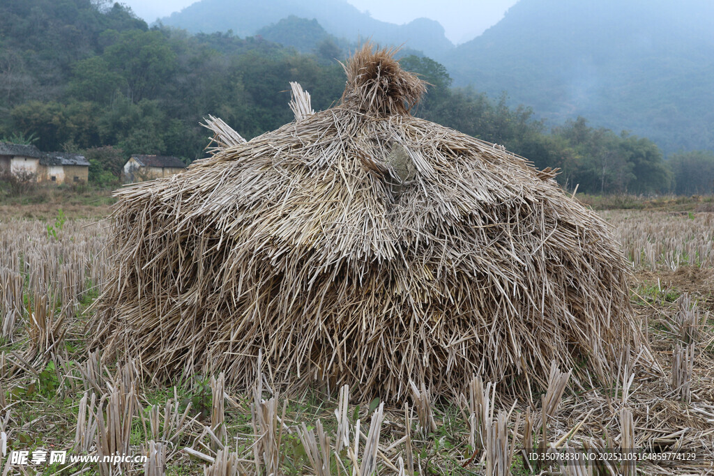 田野中的巨大干草堆