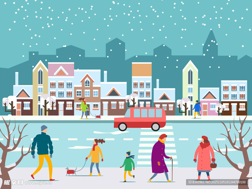 冬日小镇欢乐雪景