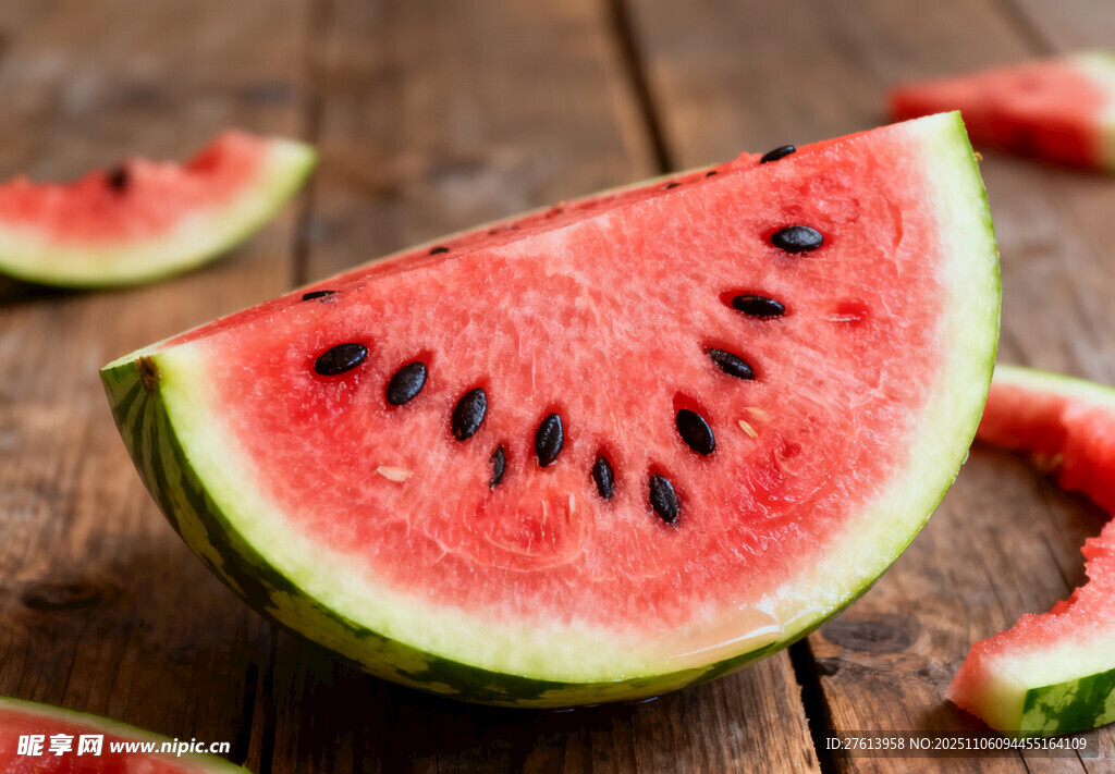 木桌上的西瓜
