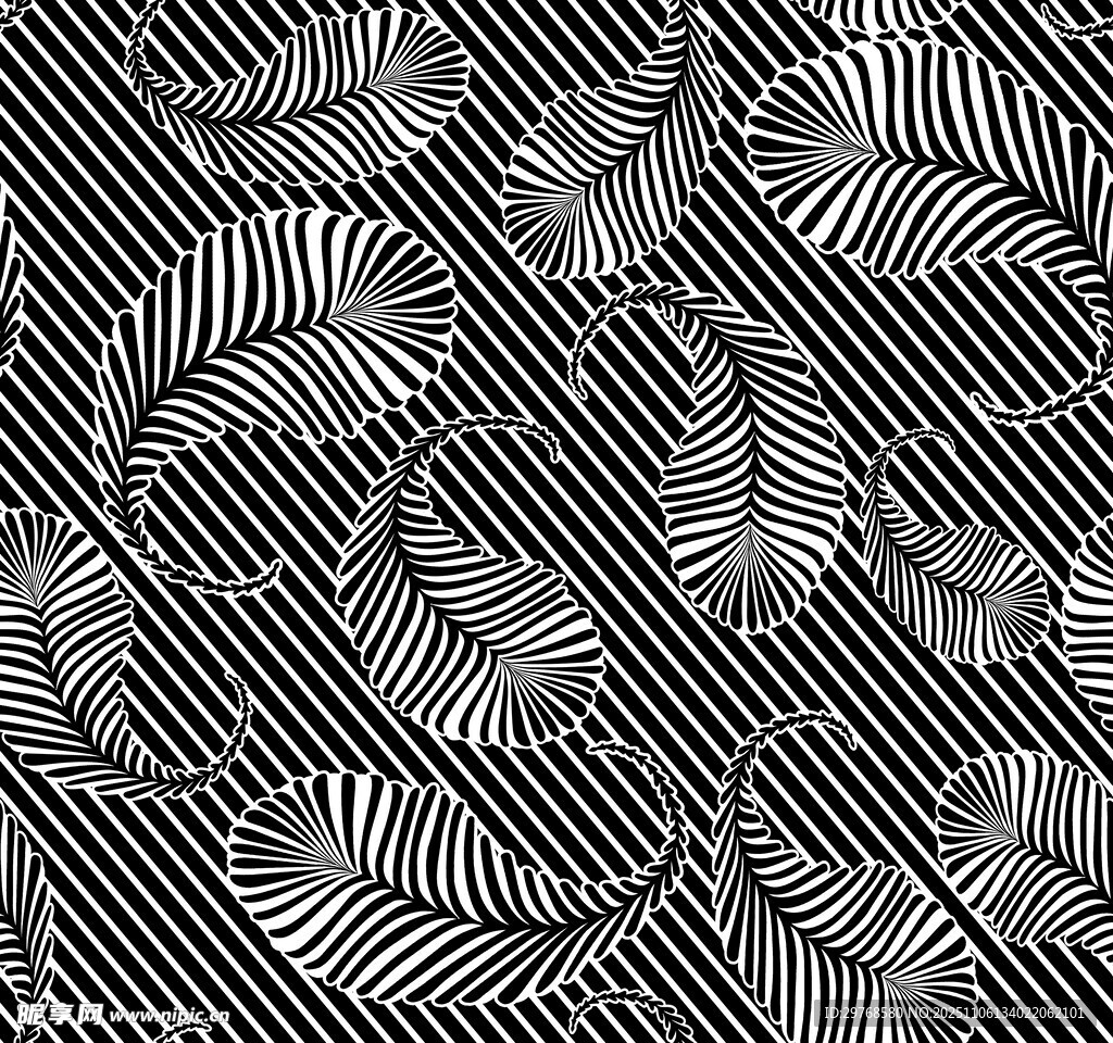 黑白棕榈叶几何图案背景