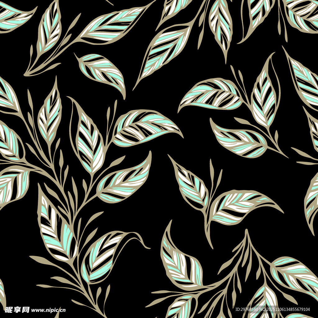 黑色背景叶形花纹图案