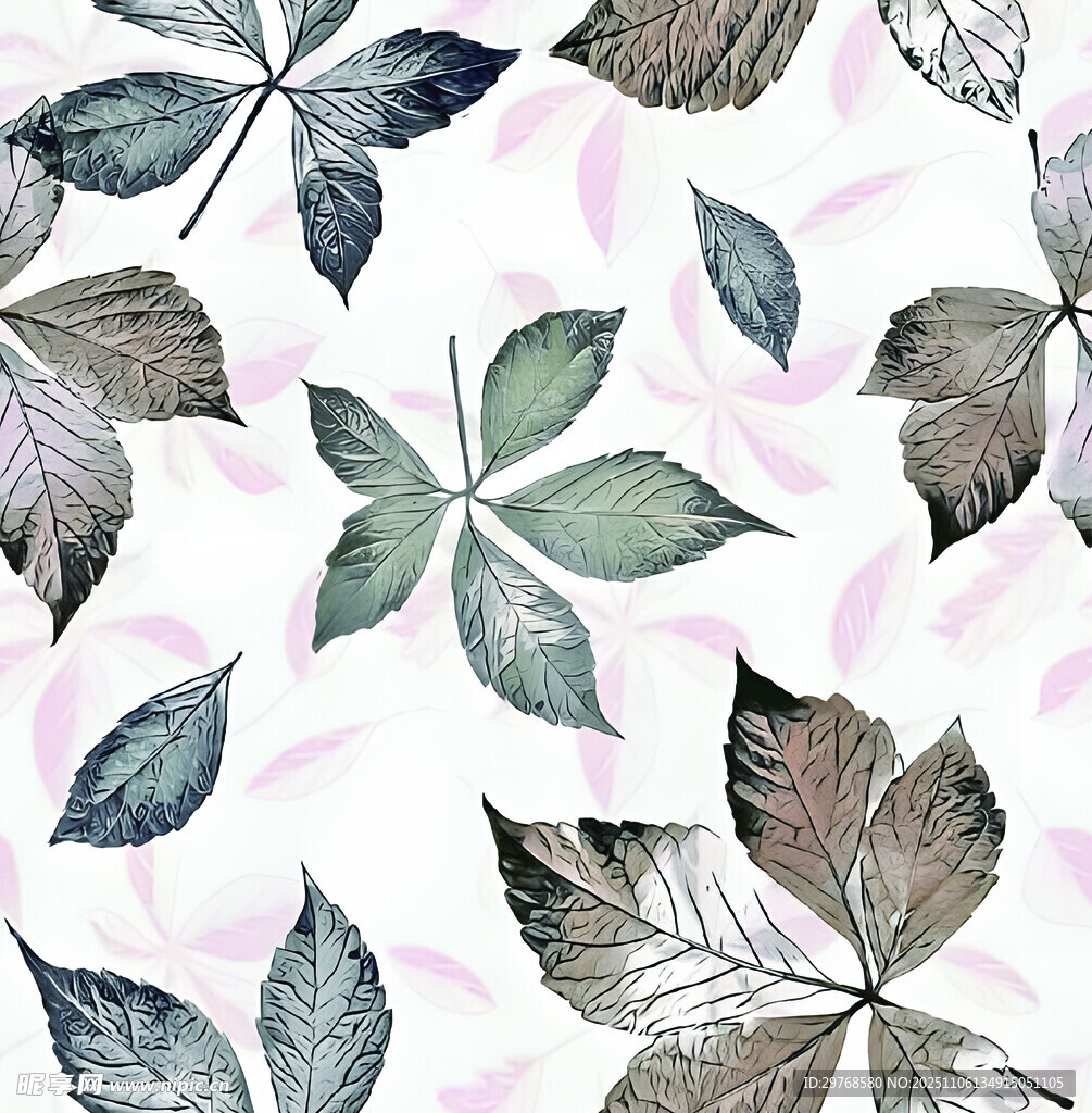 水彩风叶片无缝图案背景