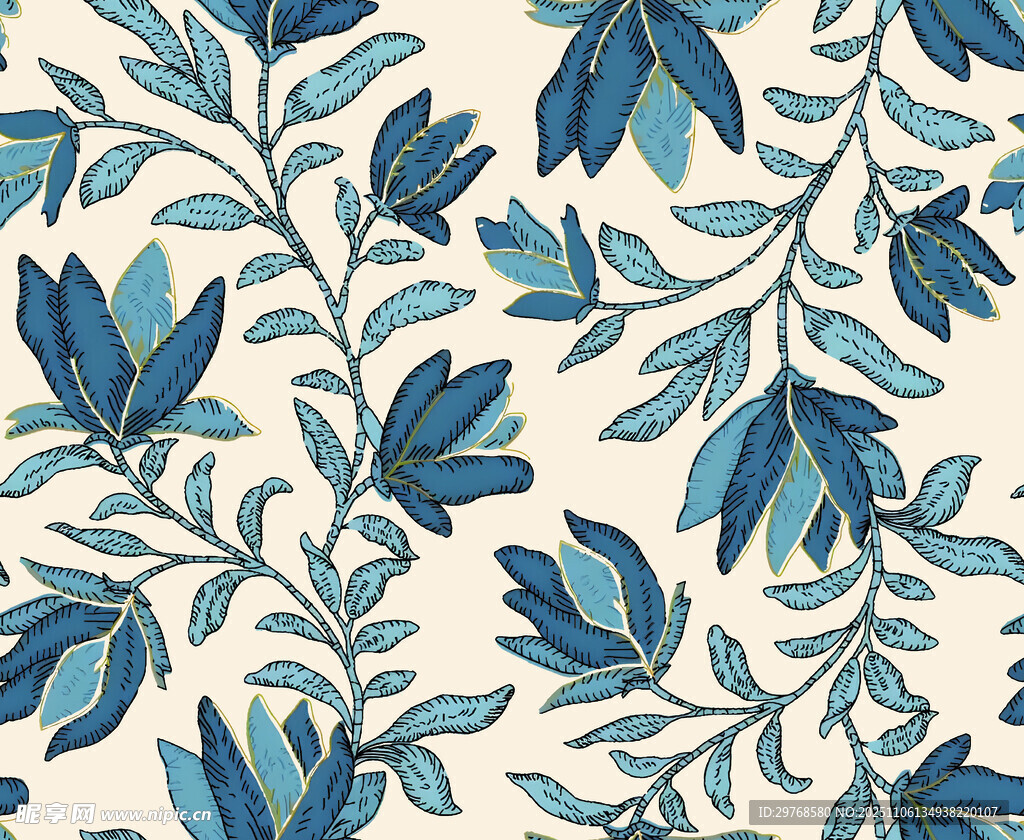 蓝白花卉植物图案纹理