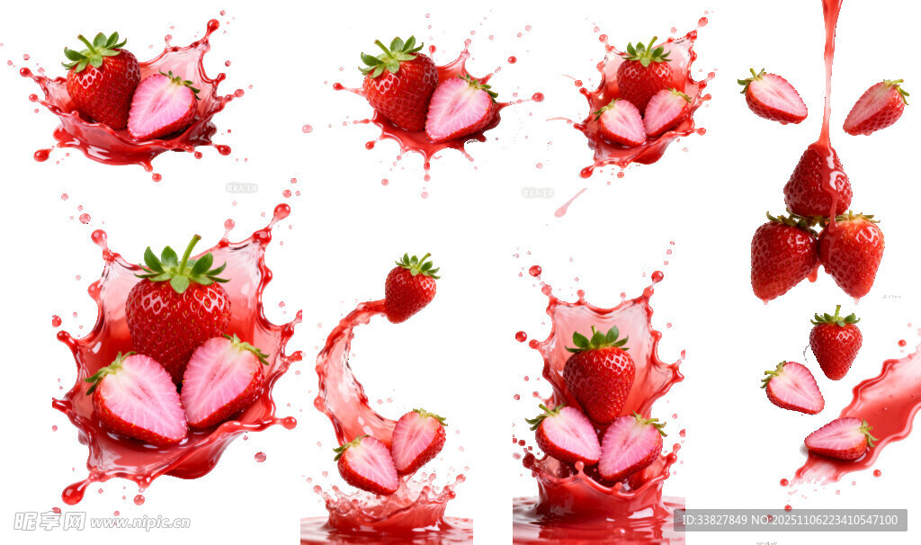 飞溅的草莓与果汁瞬间