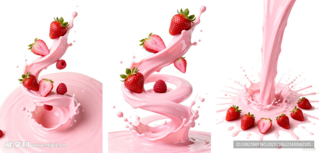 草莓粉色饮品创意瞬间