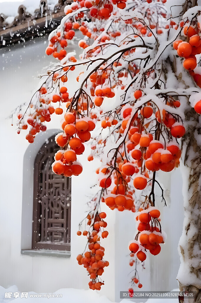 雪覆红柿