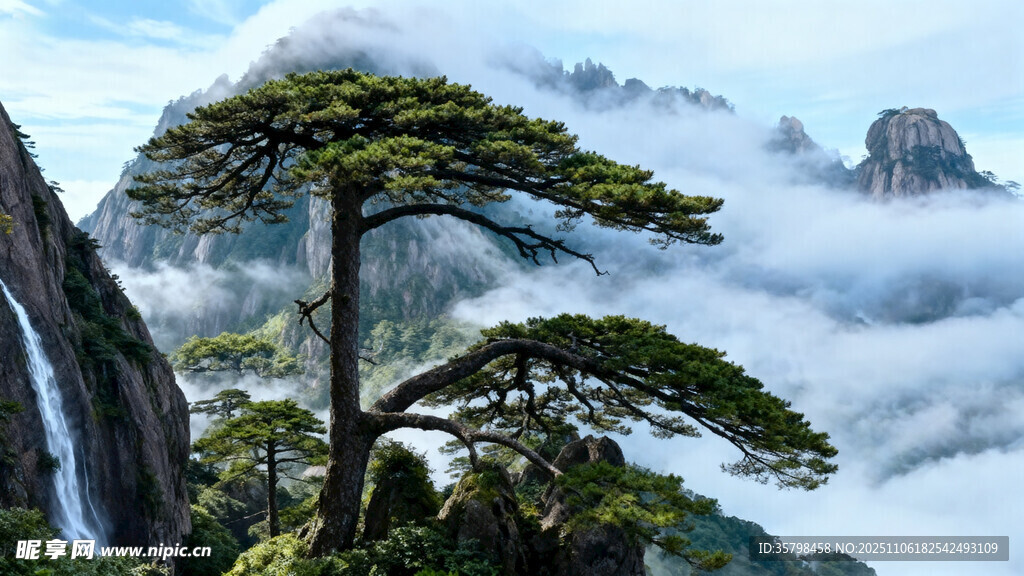 黄山迎客松云海壮丽景观