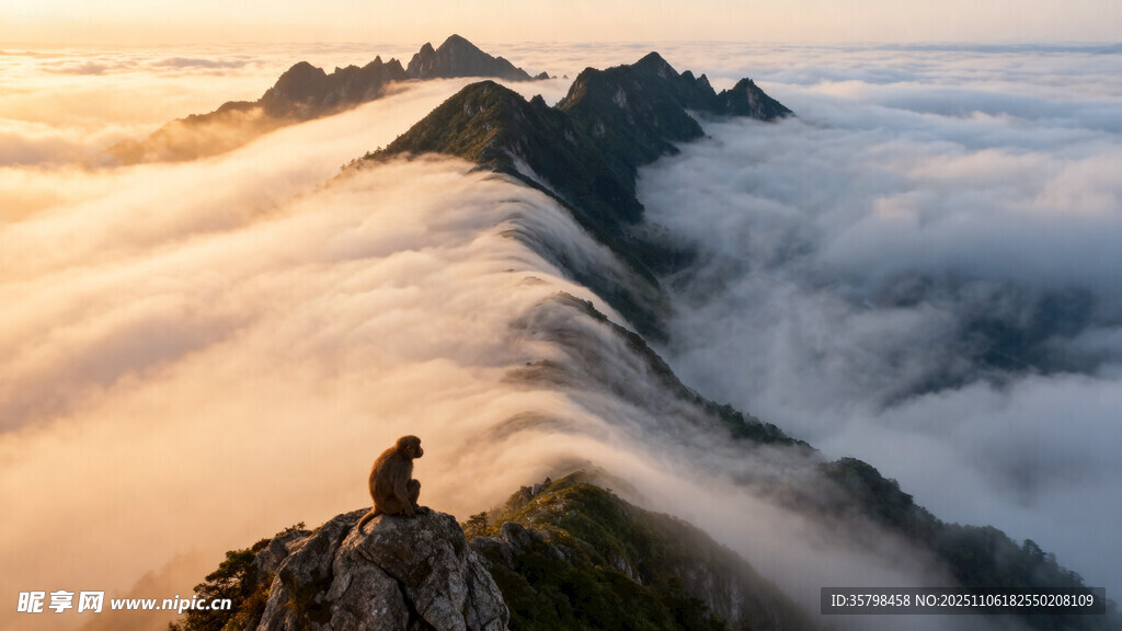 山顶观云海的壮丽景象