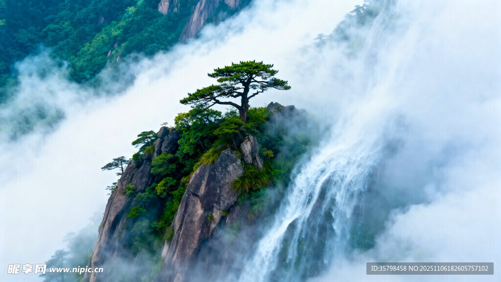 云雾缭绕中的险峻山峰