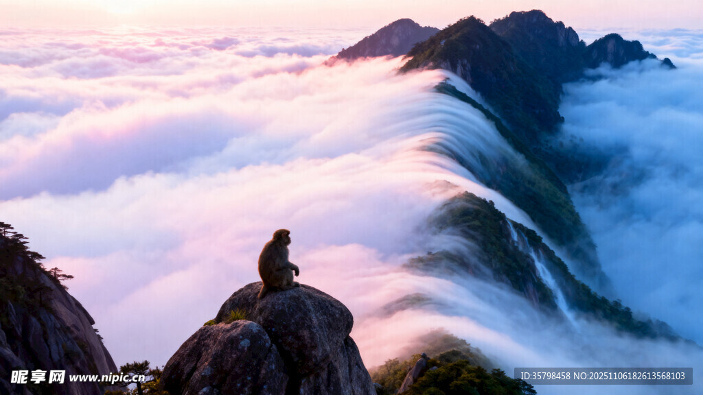 山顶赏云海的孤独身影