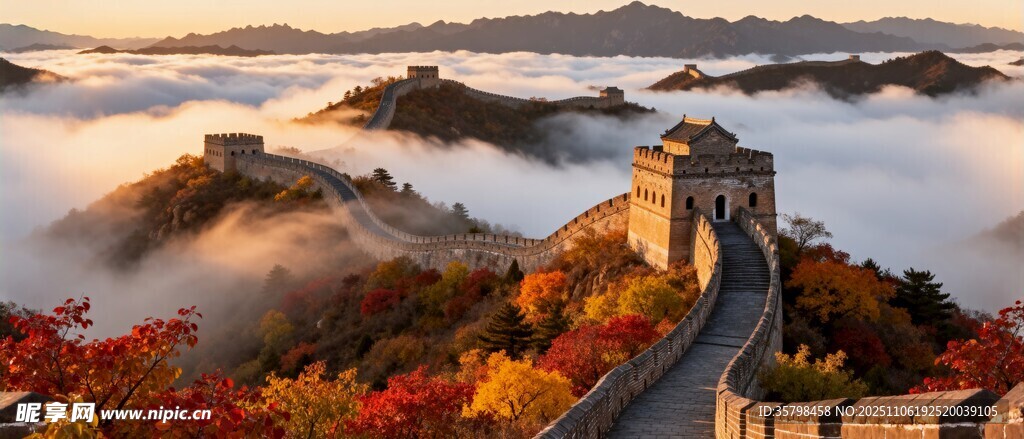 秋日长城云海壮丽景观
