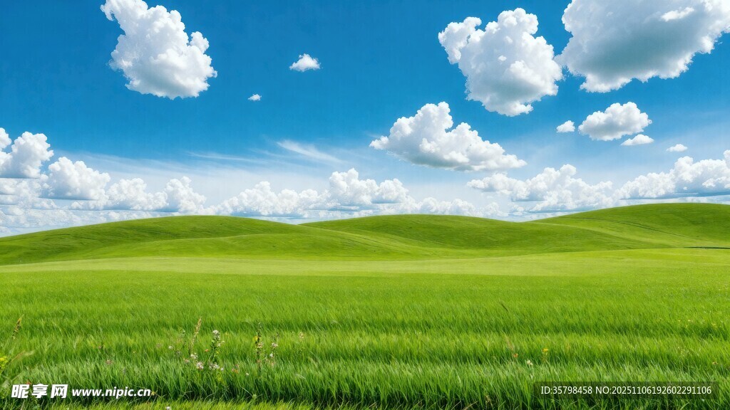 广袤绿野蓝天白云美景