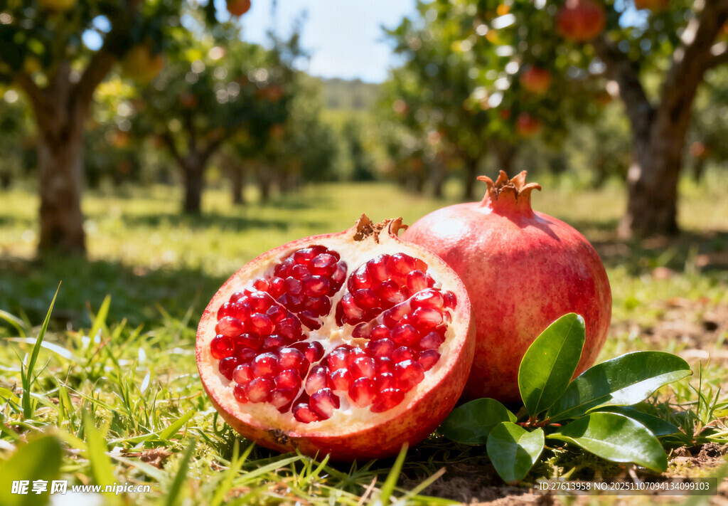 果园中切开的红石榴