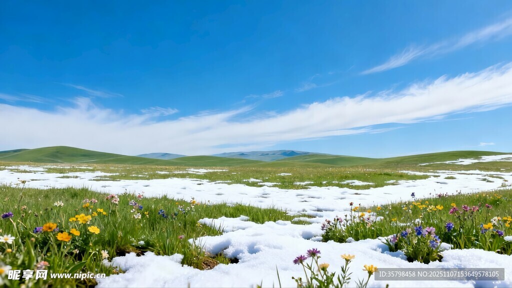 雪覆草地的自然美景