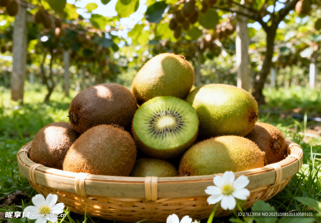 竹篮中的猕猴桃
