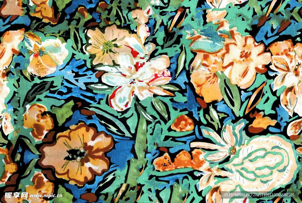 多彩花卉图案布料