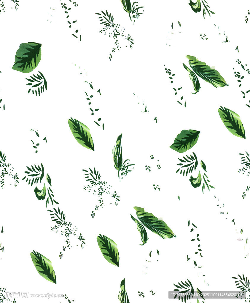 绿叶花卉无缝图案背景