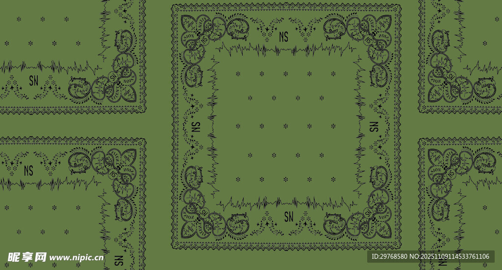复古绿色花纹边框图案