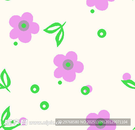 粉色花朵绿叶简约图案