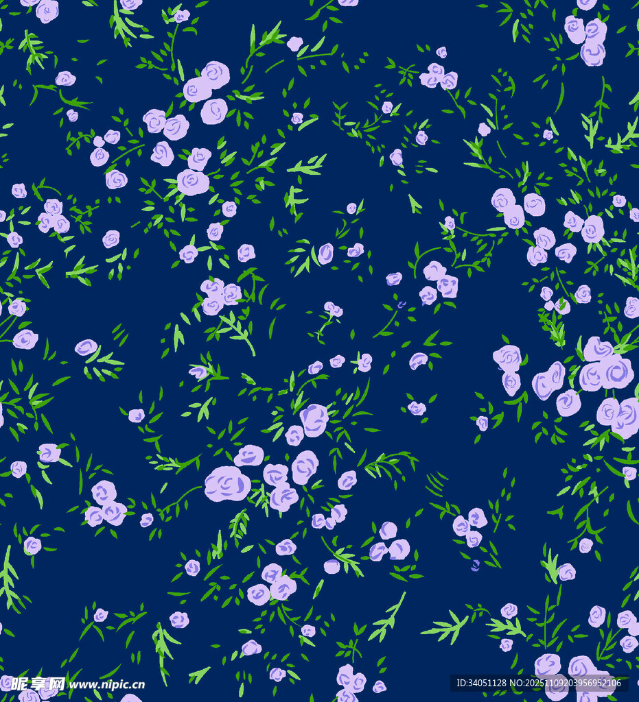 深蓝背景上的淡紫色碎花