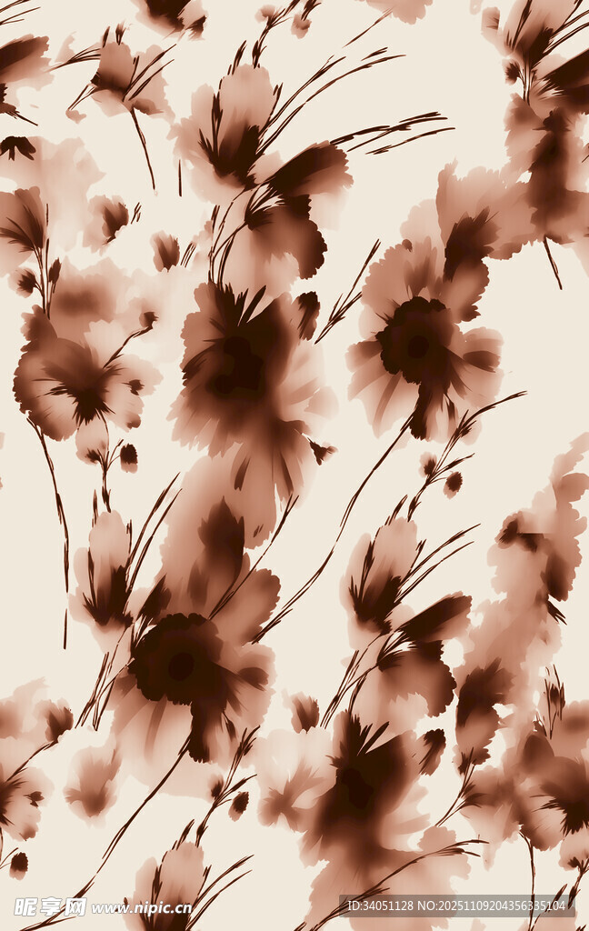 水墨花卉抽象纹理图案