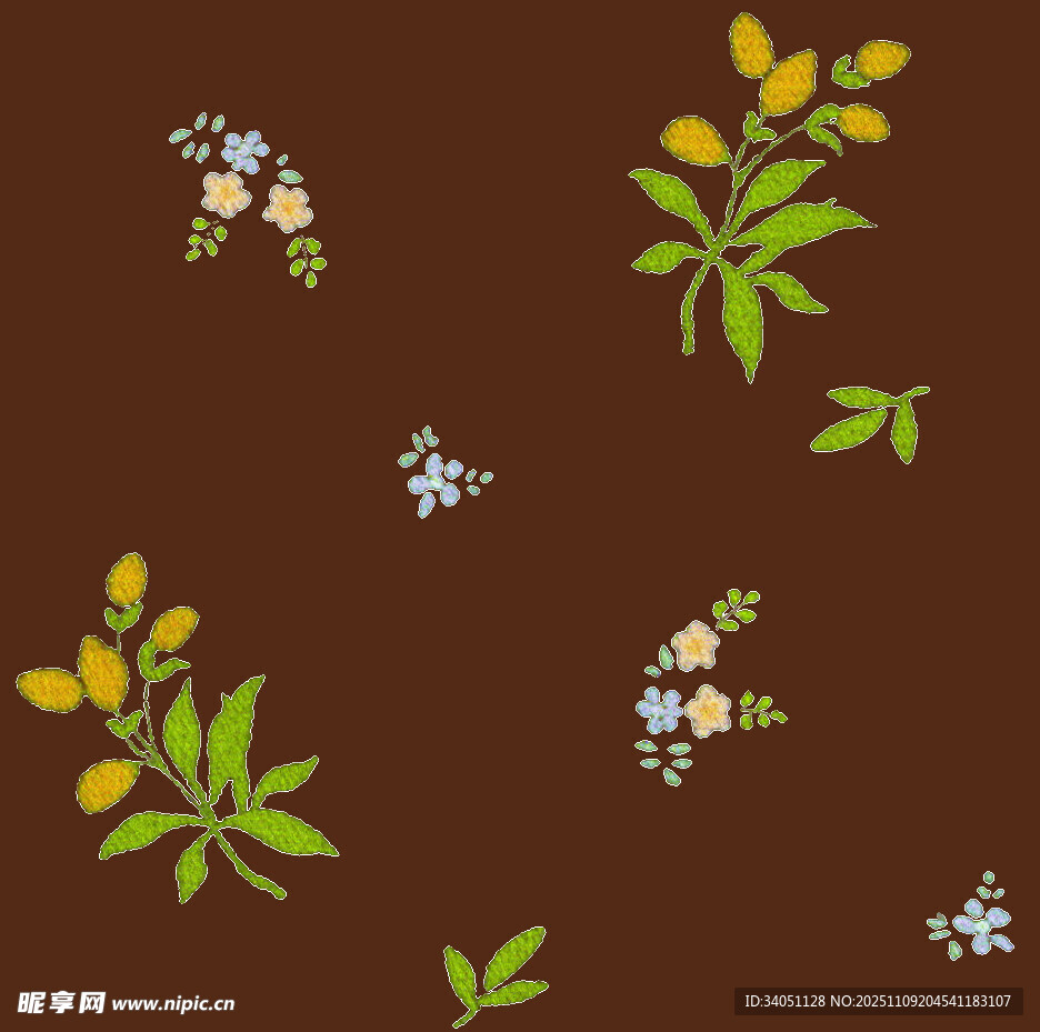 棕色背景上的清新花卉图案