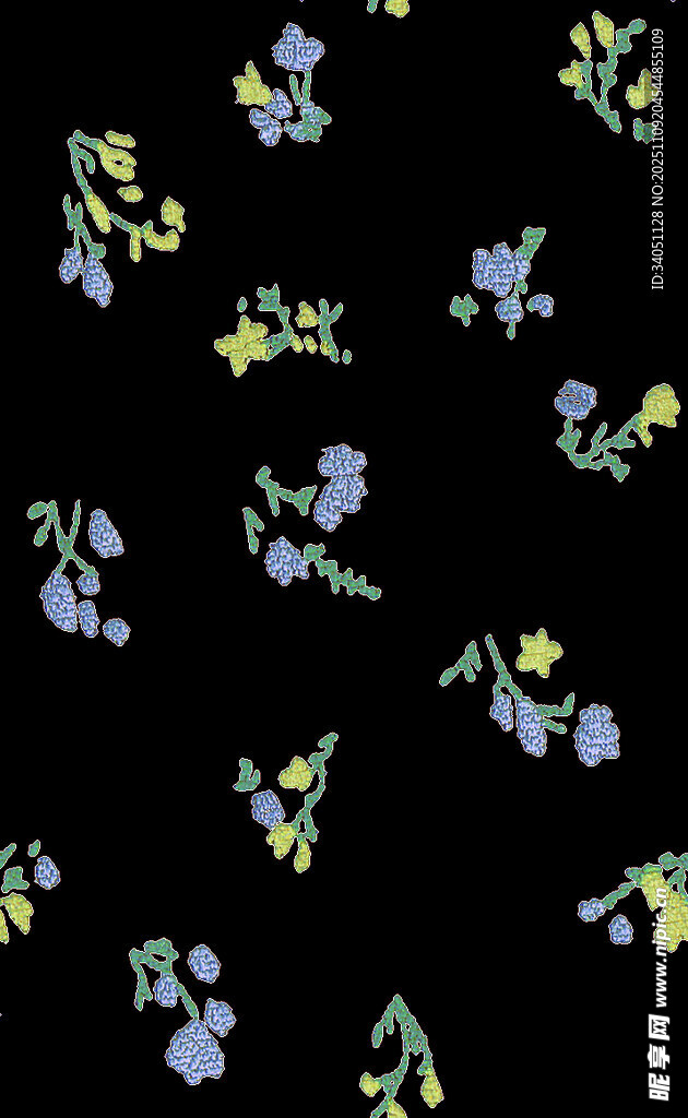 黑色背景的多彩花卉图案