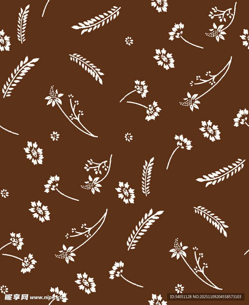 棕色底白色植物图案纹理