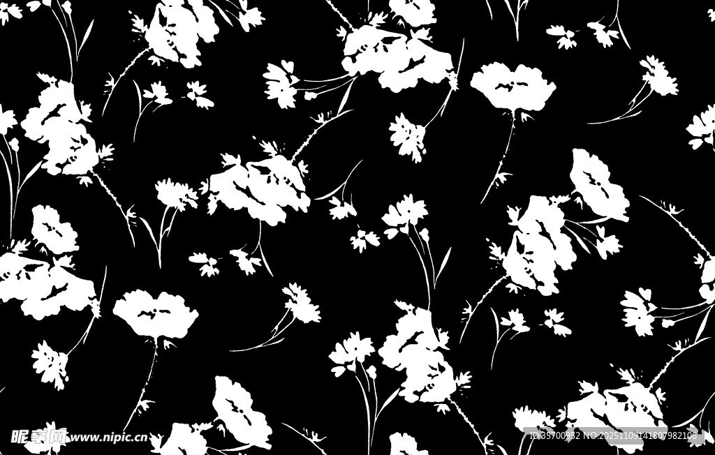 黑白花卉图案背景纹理