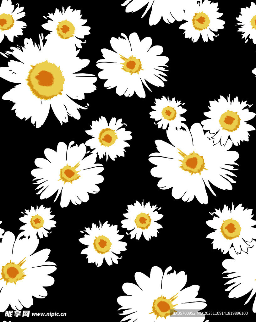 黑色背景上的白色雏菊图案