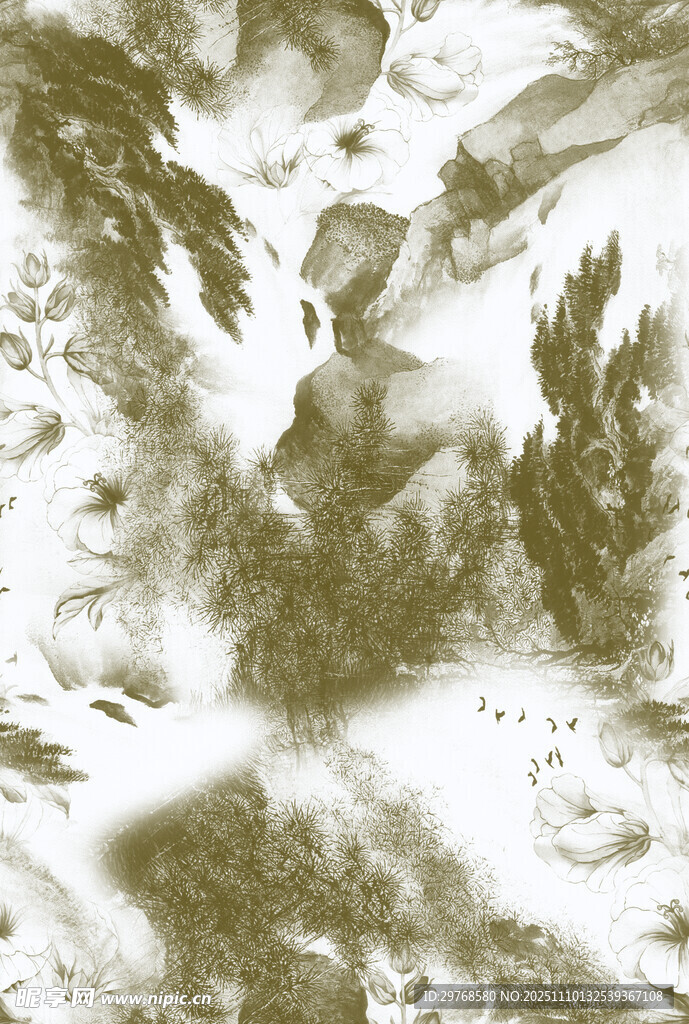 水墨风格自然景观画面