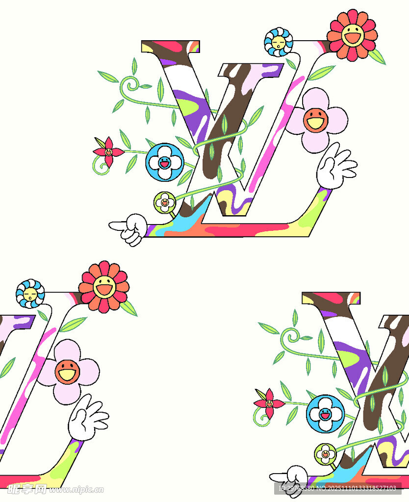 多彩花卉大牌字母图案