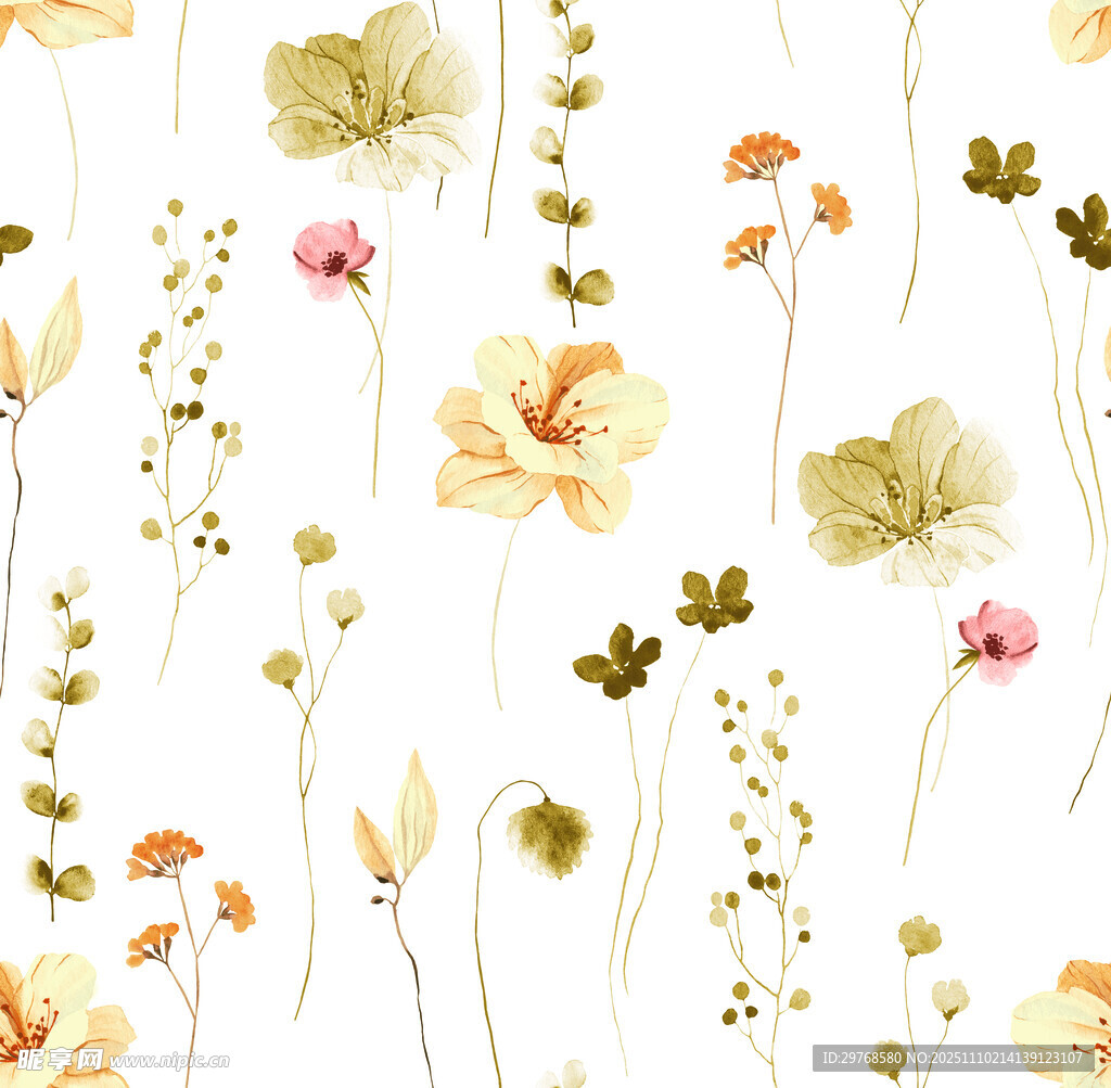 水彩花卉无缝图案背景